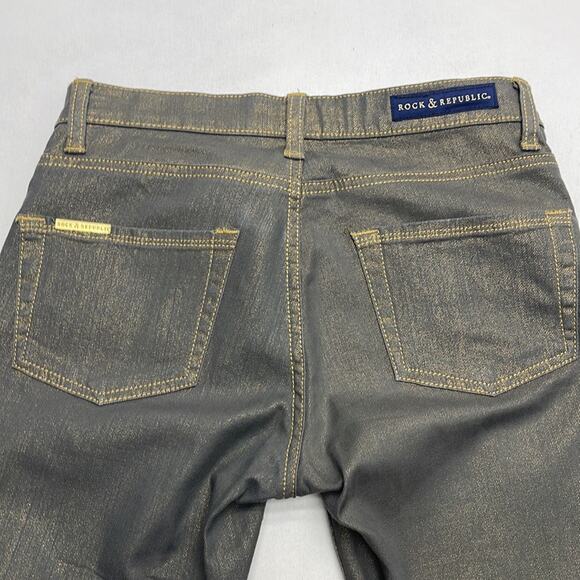 ROCK & REPUBLIC Women’s 0 BERLIN Gold Gray Skinny Jeans - Picture 3 of 3